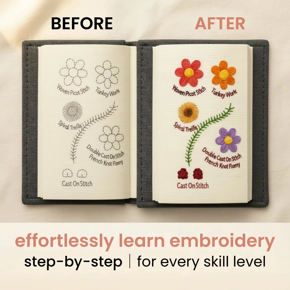 Kit Terapia de Costura: Libro de puntadas + Set de accesorios de bordado